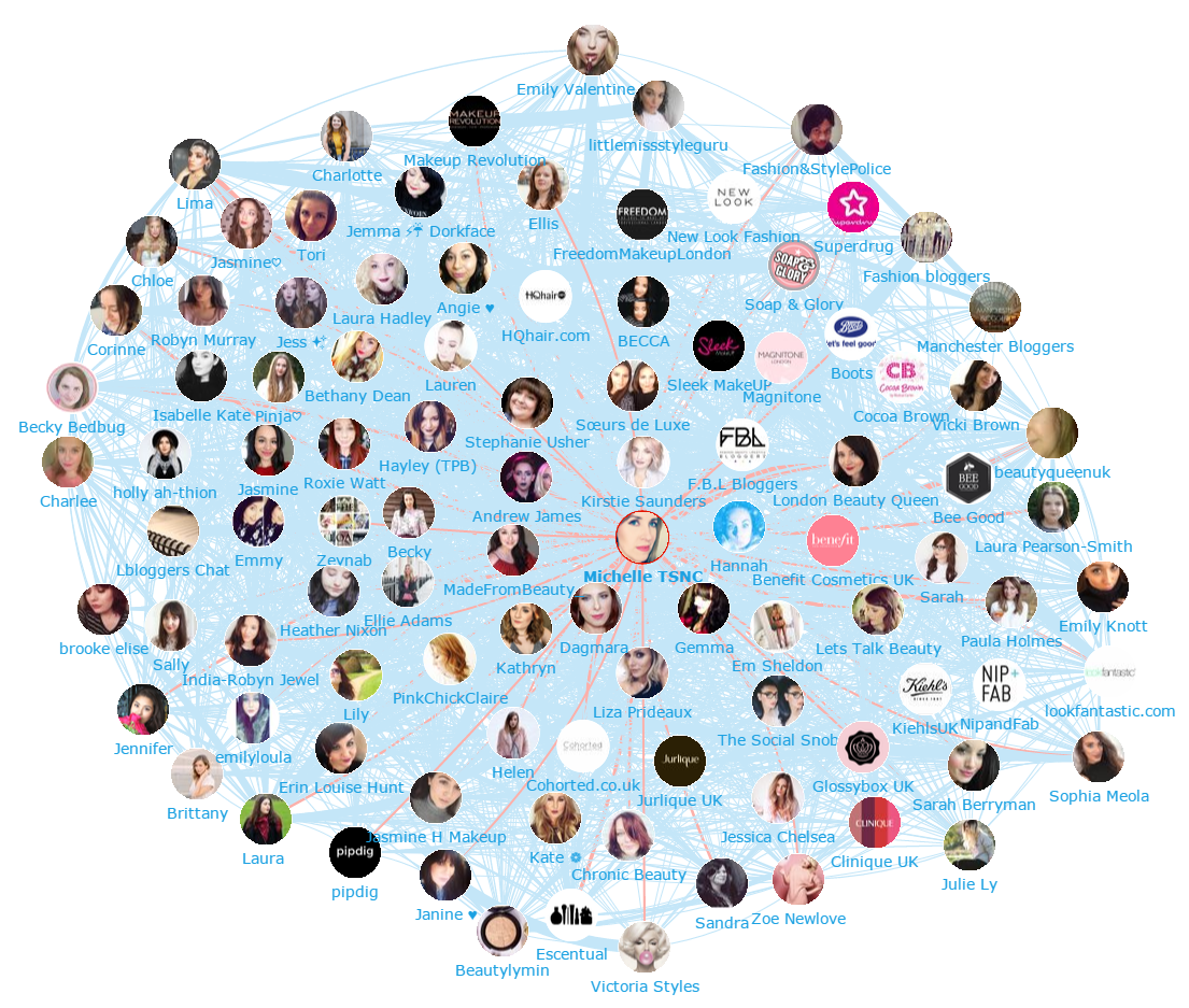 Onalytica - Beauty Bloggers Top 100 Influencers and Brands - Network Map Michelle TSNC